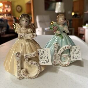 Vtg Josef Originals Birthday Girls 15 & 16 Angel Figurines Japan Tags Lot W/ Tag